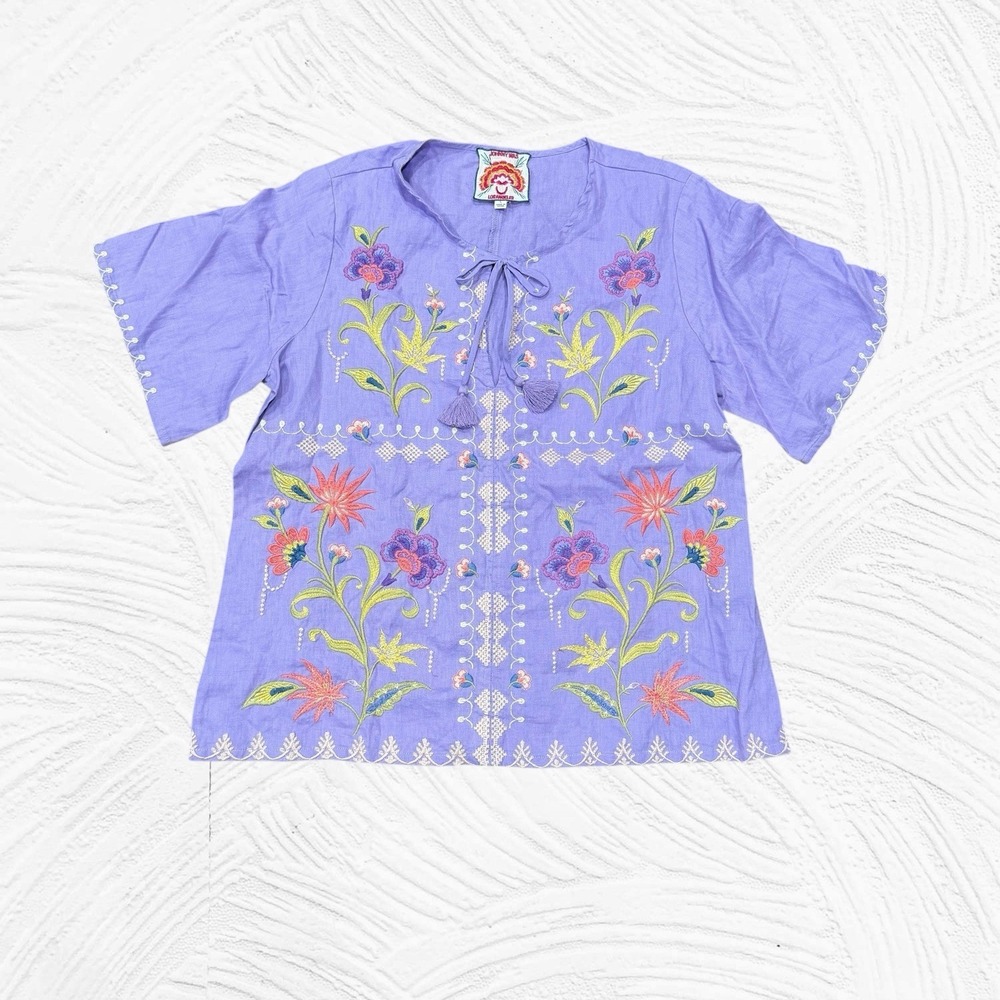 Johnny Was Large Linen CALISTA Embroidered Resort Vacation Floral Peasant Boho